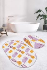 - RealHomes - Realhomes  Renkli Fırça Darbeleri Özel Tasarım 2'li Oval Kaymaz Tabanlı Banyo & Mutfak Paspas Takımı Realhomes