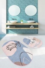 - RealHomes - Realhomes  Soyut Renkli Bohem Dijital Baskılı 2'li Oval Kaymaz Tabanlı Banyo & Mutfak Paspas Takımı Realhomes