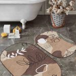 Mermer Motifli Mor Mermer Detaylı 2'li Oval Kaymaz Tabanlı Banyo & Mutfak Paspas Takımı Realhomes