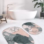 Çizgili Zemin Çapa Temalı Dijital Baskılı 2'li Oval Kaymaz Tabanlı Banyo & Mutfak Paspas Takımı Realhomes