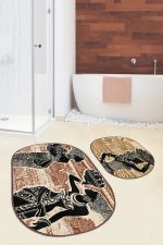 - RealHomes - Realhomes  Kahverengi Etnik Afrika Kadın Tasarımlı 2'li Oval Kaymaz Tabanlı Banyo & Mutfak Paspas Takımı Realhomes