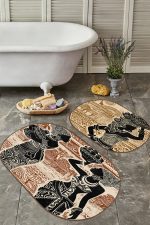 - RealHomes - Realhomes  Kahverengi Etnik Afrika Kadın Tasarımlı 2'li Oval Kaymaz Tabanlı Banyo & Mutfak Paspas Takımı Realhomes