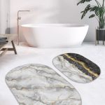 Onedraw Minimal Tasarımlı Dijital Baskılı 2'li Oval Kaymaz Tabanlı Banyo & Mutfak Paspas Takımı Realhomes