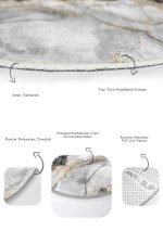 - RealHomes - Realhomes  Siyah Mermer Özel Tasarım Dijital Baskılı 2'li Oval Kaymaz Tabanlı Banyo & Mutfak Paspas Takımı Realhomes