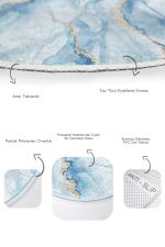 - RealHomes - Realhomes  Mavi Mermer Motifli Dijital Baskılı 2'li Oval Kaymaz Tabanlı Banyo & Mutfak Paspas Takımı Realhomes