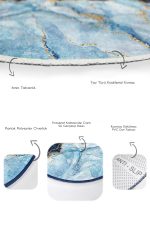 - RealHomes - Realhomes  Mavi Lacivert Mermer Tasarımlı Dijital Baskılı 2'li Oval Kaymaz Tabanlı Banyo & Mutfak Paspas Takımı Realhomes