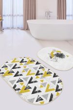 - RealHomes - Realhomes  Mermer Desenli Geometrik Üçgen 2'li Oval Banyo Paspas Seti & Mutfak Halısı Paspas Seti Realhomes