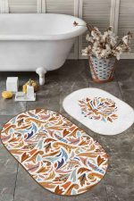 - RealHomes - Realhomes  Renkli Otantik Motifli 2'li Oval Kaymaz Tabanlı Mutfak Paspas Takımı & Banyo Halısı Seti Realhomes