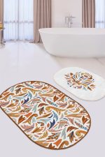 - RealHomes - Realhomes  Renkli Otantik Motifli 2'li Oval Kaymaz Tabanlı Mutfak Paspas Takımı & Banyo Halısı Seti Realhomes