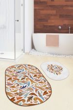- RealHomes - Realhomes  Renkli Otantik Motifli 2'li Oval Kaymaz Tabanlı Mutfak Paspas Takımı & Banyo Halısı Seti Realhomes