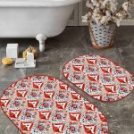 Siyah Zemin Puantiye Motifli Kaktüs Temalı 2'li Oval Kaymaz Tabanlı Banyo & Mutfak Paspas Takımı Realhomes