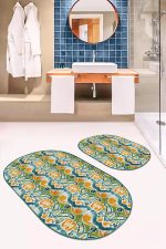 - RealHomes - Realhomes  Realhomes Özel Tasarım Dijital Baskılı 2'li Oval Banyo Paspas Takımı & Mutfak Paspas Seti Realhomes