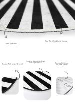 - RealHomes - Realhomes  Siyah Beyaz Çizgili Tropik Yaprak Motifli 2'li Oval Banyo Halısı & Klozet Paspas Takımı Realhomes