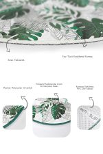 - RealHomes - Realhomes  Tropik Yaprak Tasarımlı 2'li Oval Kaymaz Tabanlı Banyo Halı Takımı & Banyo Paspas Takımı Realhomes