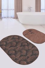 Siyah Kahve İnce Tüyler 2'li Oval Kaymaz Tabanlı Mutfak Paspas Seti & Banyo Halı Takımı Realhomes