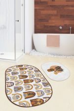 - RealHomes - Realhomes  Bohem Motifli Etnik 2'li Oval Kaymaz Tabanlı Banyo Paspas Seti & Klozet Paspas Takımı Realhomes