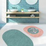 Soyut Renkli Zemin Tropik Yaprak Baskılı 2'li Oval Kaymaz Tabanlı Banyo & Mutfak Paspas Takımı Realhomes