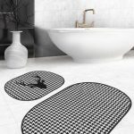 Renkli Çizgiler Mavi Palmiye Ağaçları 2'li Oval Kaymaz Tabanlı Banyo & Mutfak Paspas Takımı Realhomes