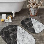 Siyah Kahve İnce Tüyler 2'li Oval Kaymaz Tabanlı Mutfak Paspas Seti & Banyo Halı Takımı Realhomes