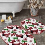 Siyah Beyaz İskandinav Motifli 2'li Oval Kaymaz Tabanlı Klozet Paspas Takımı & Banyo Halı Seti Realhomes