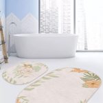 Tüy Motifli Mandala Tasarımlı Dijital Baskılı 2'li Oval Kaymaz Tabanlı Banyo & Mutfak Paspas Takımı Realhomes