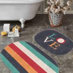 Pembe Zemin Keep Calm Tasarımlı 2'li Oval Kaymaz Tabanlı Banyo Halı Seti & Mutfak Paspas Takımı Realhomes