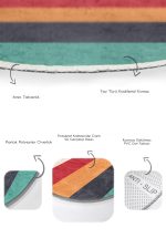 - RealHomes - Realhomes  Renkli Love Temalı Renkli Çizgili 2'li Oval Kaymaz Tabanlı Mutfak Paspas Seti & Banyo Halı Takımı Realhomes