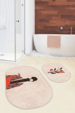 - RealHomes - Realhomes  Zenci Adam Çiçek Motifli 2'li Oval Kaymaz Tabanlı Banyo Halı Seti & Klozet Paspas Takımı Realhomes