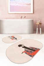 - RealHomes - Realhomes  Zenci Adam Çiçek Motifli 2'li Oval Kaymaz Tabanlı Banyo Halı Seti & Klozet Paspas Takımı Realhomes