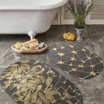 Renkli Tropik Yapraklar Çizgili Özel Tasarım 2'li Oval Kaymaz Tabanlı Banyo & Mutfak Paspas Takımı Realhomes