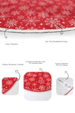 - RealHomes - Realhomes  Kırmızı Zemin Yılbaşı Temalı Kar Taneleri 2'li Oval Kaymaz Tabanlı Paspas Seti & Klozet Takımı Realhomes