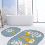 Sevimli Saksılı Çiçekler Özel Tasarım 2'li Oval Banyo Paspas Seti & Mutfak Paspas Takımı Realhomes