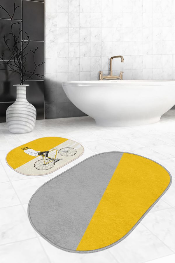 Mery Christmas Temalı Ekose Zeminli Özel Tasarım 2'li Oval Kaymaz Tabanlı Banyo & Mutfak Paspas Takımı Realhomes