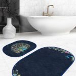 Kahve Ekose Motifli Kabak Temalı 2'li Oval Kaymaz Tabanlı Banyo Paspas Takımı & Klozet Paspas Seti Realhomes