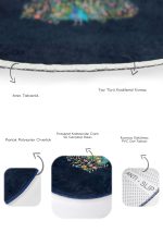 - RealHomes - Realhomes  Lacivert Zemin Tropik Çiçekli Tavuskuşu Motifli 2'li Oval Kaymaz Tabanlı Banyo Mutfak Paspas Seti Realhomes