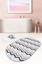 - RealHomes - Realhomes  Soft Renkli Zikzak Motifli Özel Tasarım 2'li Oval Banyo Halı Seti & Mutfak Paspas Takımı Realhomes