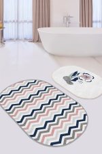 - RealHomes - Realhomes  Soft Renkli Zikzak Motifli Özel Tasarım 2'li Oval Banyo Halı Seti & Mutfak Paspas Takımı Realhomes