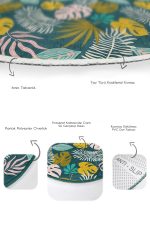 - RealHomes - Realhomes  Renkli Tropik Yaprak Özel Tasarımlı 2'li Oval Mutfak Paspas Seti & Banyo Halı Takımı Realhomes