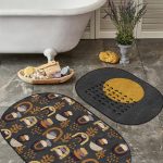 Kabak Temalı Ekose Tasarımlı 2'li Oval Kaymaz Tabanlı Klozet Paspas Takımı & Banyo Paspas Seti Realhomes