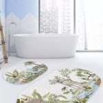 Siyah Beyaz Kaktüs Motifli Özel Tasarım 2'li Oval Kaymaz Tabanlı Banyo & Mutfak Paspas Takımı Realhomes