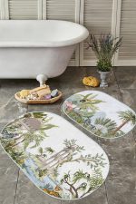 - RealHomes - Realhomes  Tropik Hayvanlar Bitkiler Özel Tasarım 2'li Oval Banyo Paspas Seti & Banyo Halı Takımı Realhomes