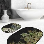 Siyah Zemin Yılbaşı Temalı Hediye Paketleri 2'li Oval Kaymaz Tabanlı Banyo & Mutfak Paspas Takımı Realhomes