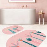 Siyah Beyaz Geeometrik Zigzaglar Dijital Baskılı 2'li Oval Kaymaz Tabanlı Banyo & Mutfak Paspas Takımı Realhomes