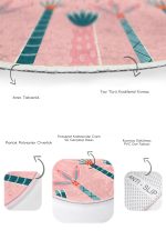 - RealHomes - Realhomes  Pembe Zemşn Palmiye Ağacı Çizimli 2'li Oval Banyo Paspas Takımı & Mutfak Paspas Takımı Realhomes