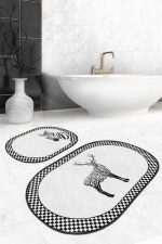 - RealHomes - Realhomes  Zebra Motifli Geytik Tasarımlı 2'li Oval Kaymaz Tabanlı Banyo Paspas Takımı & Mutfak Paspas Seti Realhomes