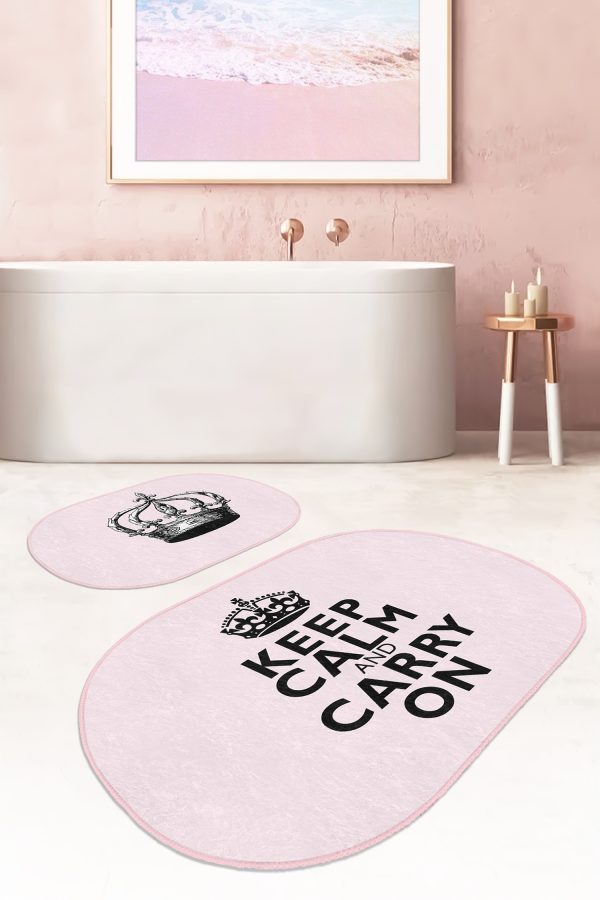 Mery Christmas Temalı Ekose Zeminli Özel Tasarım 2'li Oval Kaymaz Tabanlı Banyo & Mutfak Paspas Takımı Realhomes