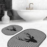 Siyah Beyaz Düz Renkli Taş Tasarımlı 2'li Oval Kaymaz Tabanlı Banyo & Mutfak Paspas Takımı Realhomes