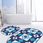 Lacivert Zemin Çapa Tasarımlı Dijital Baskılı 2'li Oval Kaymaz Tabanlı Banyo & Mutfak Paspas Takımı Realhomes