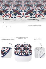 - RealHomes - Realhomes  Geometrik Lacivert Çizimli 2'li Oval Kaymaz Tabanlı Mutfak Paspas Seti & Banyo Halı Takımı Realhomes