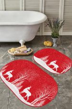 - RealHomes - Realhomes Yılbaşı Temalı Geyik Tasarımlı Dijital Baskılı 2'li Oval Mutfak Paspas Takımı & Banyo Paspas Seti Realhomes